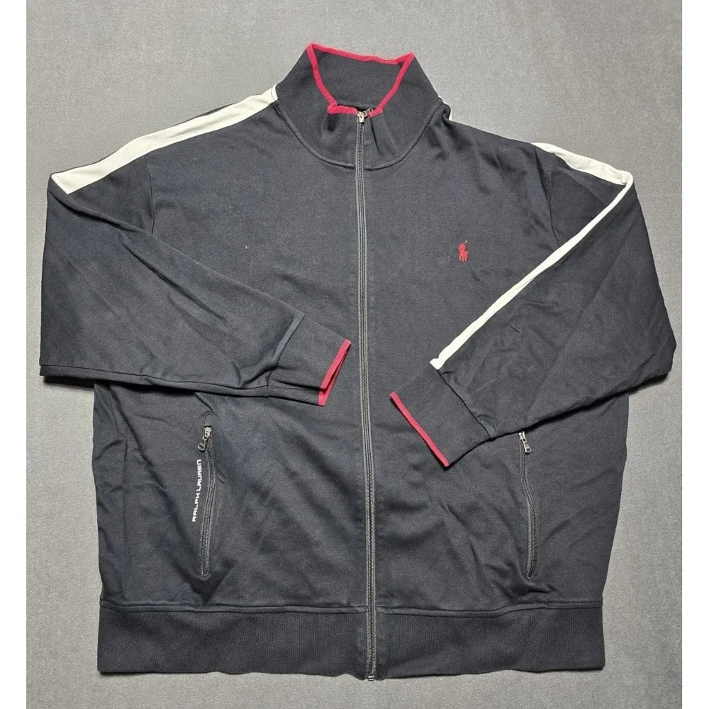 Polo Ralph Lauren Jacket Mens Black Performance Track Full Zip Pony 3XB Big‎